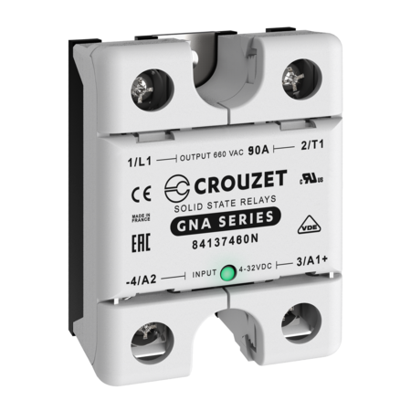 CROUZET SSR, 1 Phase, Panel Mount, 90A, IN 4-32 VDC, OUT 660 VAC, Zero Cross 84137480N